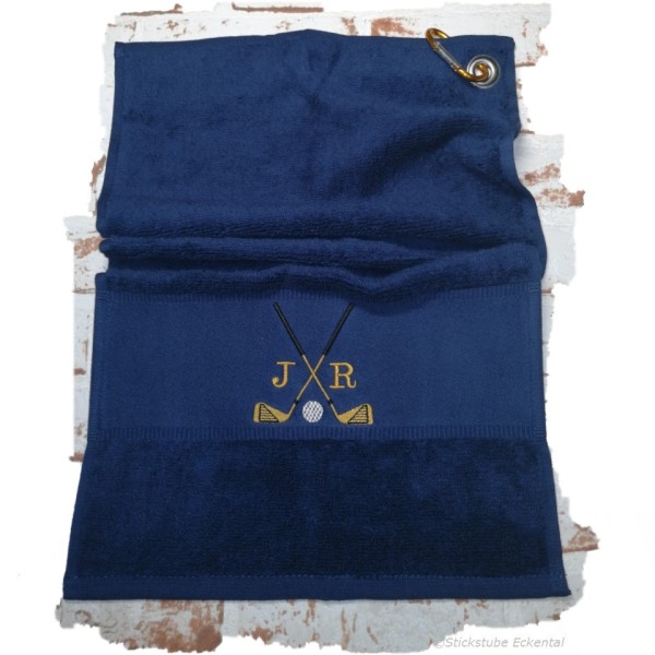 Golfhandtuch marinblau mit Initialen